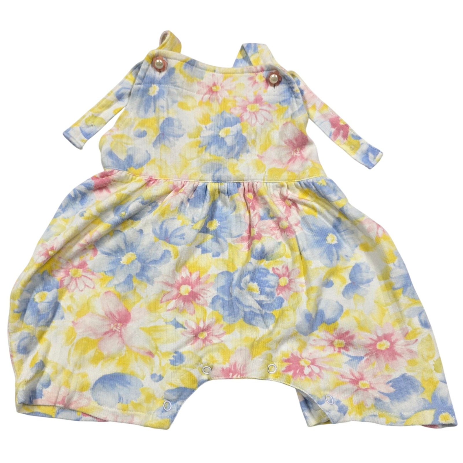Baby Lulu Floral Overalls Romper Jumper Bubble 3t Yellow Blue Pink Cotton Snap
